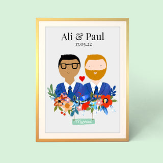 Customised Floral Male Couple Wedding Print